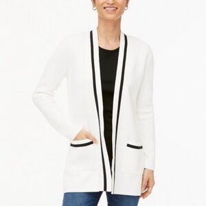 J.Crew Factory Tipped Sz S Oversized Open-Front Cardigan White Black Stripe
